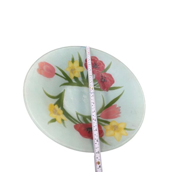 Vintage Hand-Painted frosted Floral Glass Serving fruit decorative Bowl SKU 9310 - Picture 3 of 12